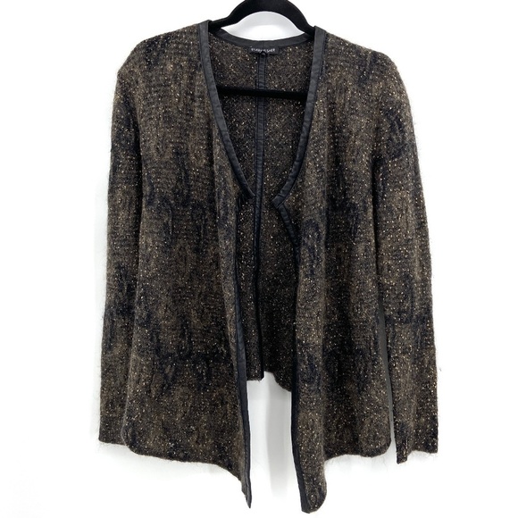 EILEEN FISHER *FLAWED* Black Gold Metallic Mohair Wool Blend Open Cardigan Small - Picture 1 of 7
